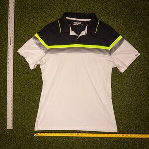 Nike Dri-Fit Tour Golf Polo Stripe Shirt [LARGE] White/Black/Volt